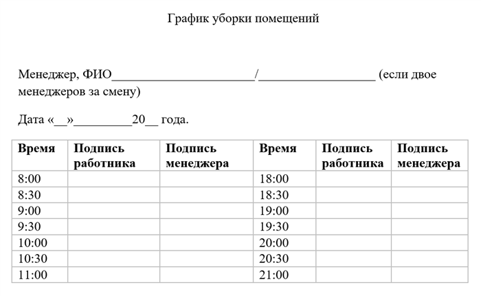 Образец графика дежурства по уборке и принципы составления