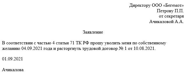 Увольнение на испытательном сроке: образец заявления работника