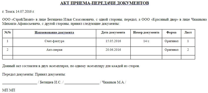 Основные правила оформления акта приема-передачи документов